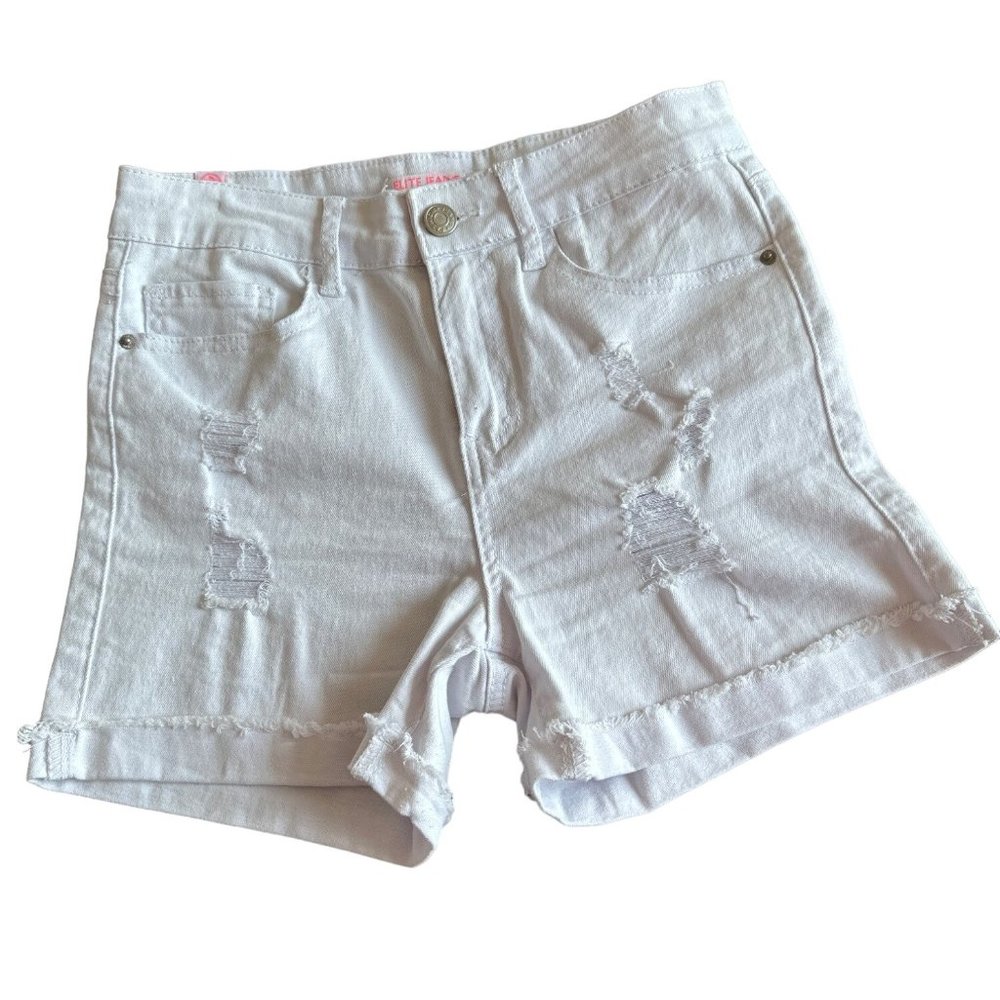 Elite Jeans Women's White Distressed Med Rise Shorts Size 5/6